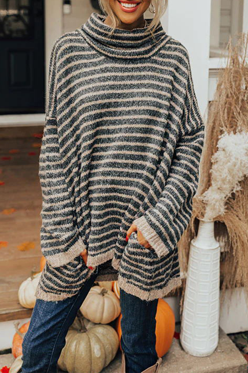 Kaynafashions - Casual Striped Patchwork Turtleneck Sweaters(4 Colors)
