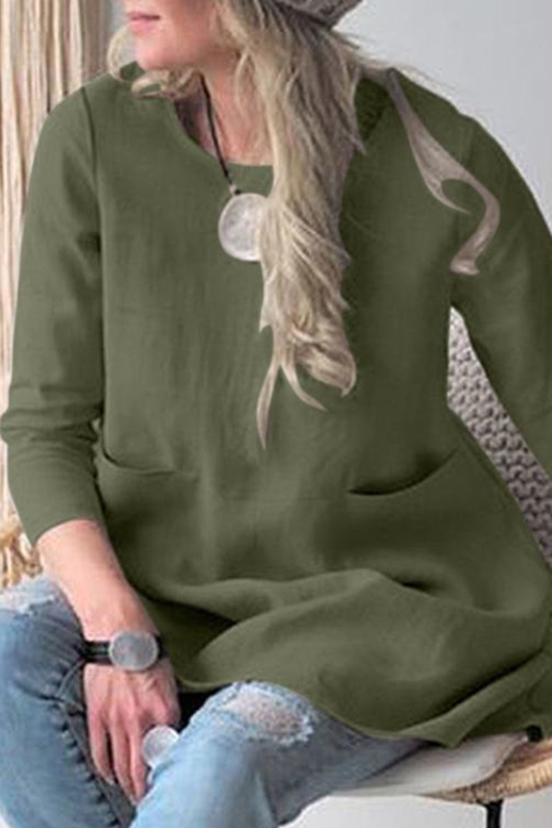 Kaynafashions - Casual Solid Pocket O Neck A Line Dresses