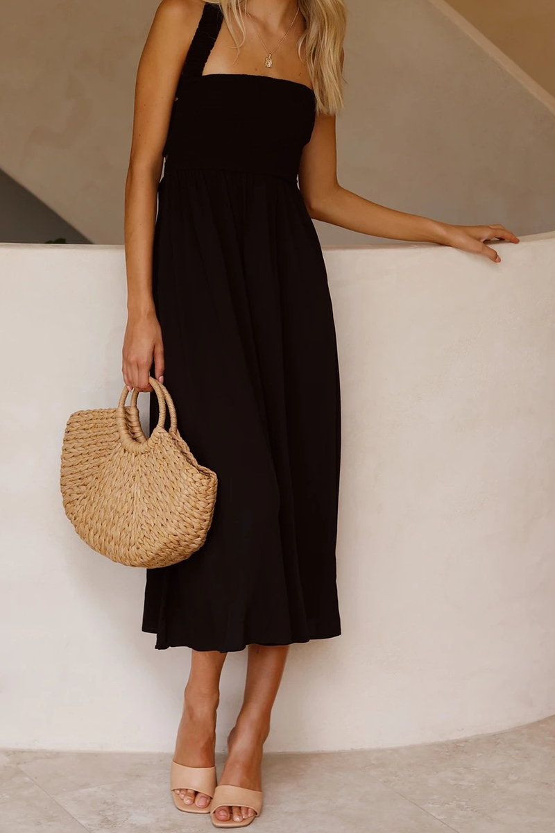 Kaynafashions - Casual Solid Patchwork Halter Waist Skirt Dresses(3 Colors)