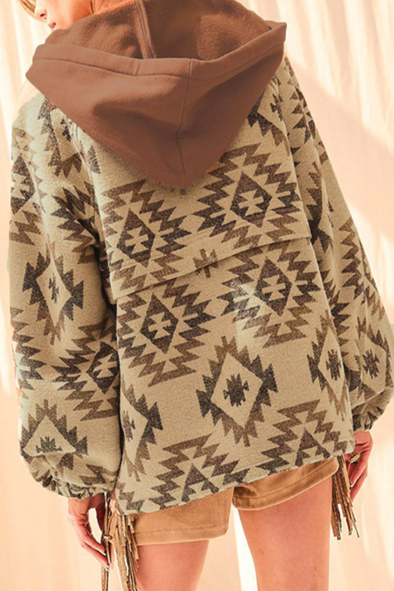 Kaynafashions - Casual Geometric Printing Hooded Collar Tops