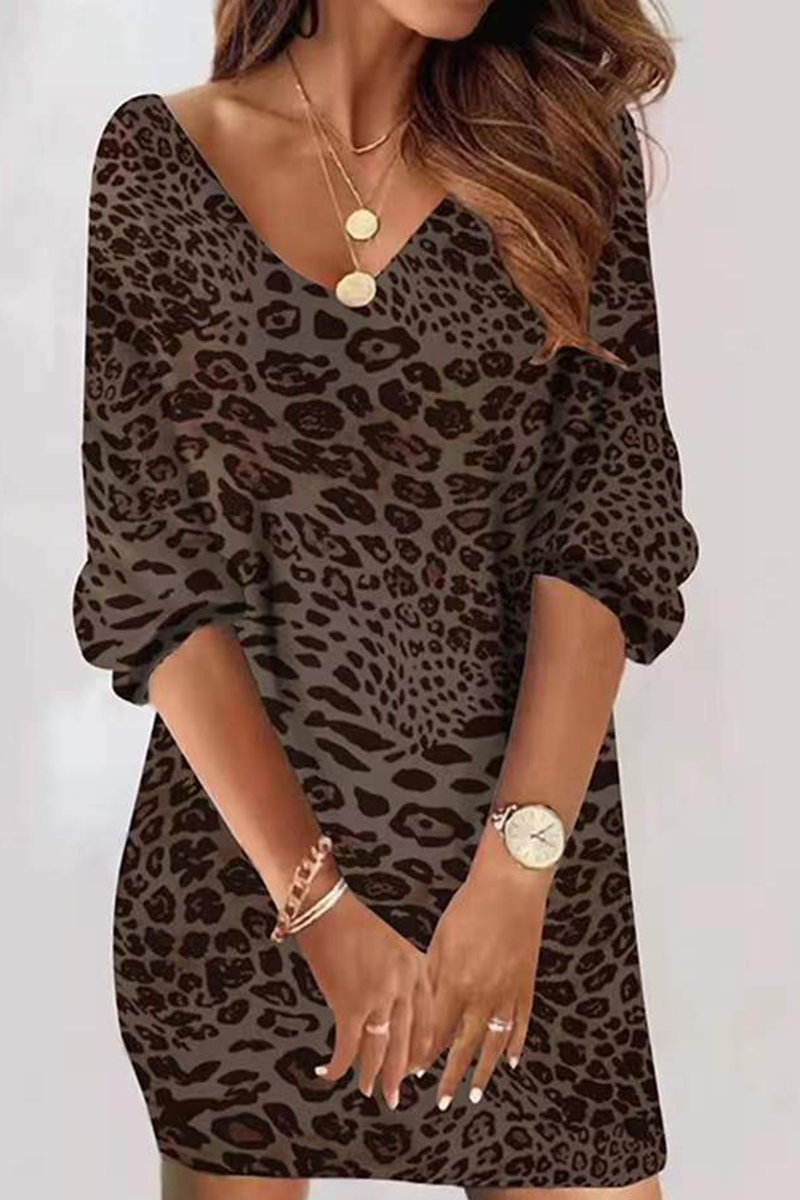 Kaynafashions - Casual Print Patchwork V Neck Straight Dresses(7 colors)