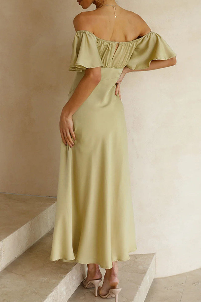 Kaynafashions - Sexy Celebrities Solid Slit Off the Shoulder Pleated Dresses