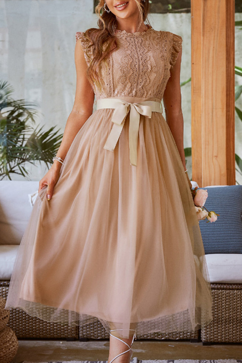 Kaynafashions - Celebrities Elegant Solid Mesh O Neck Princess Dresses