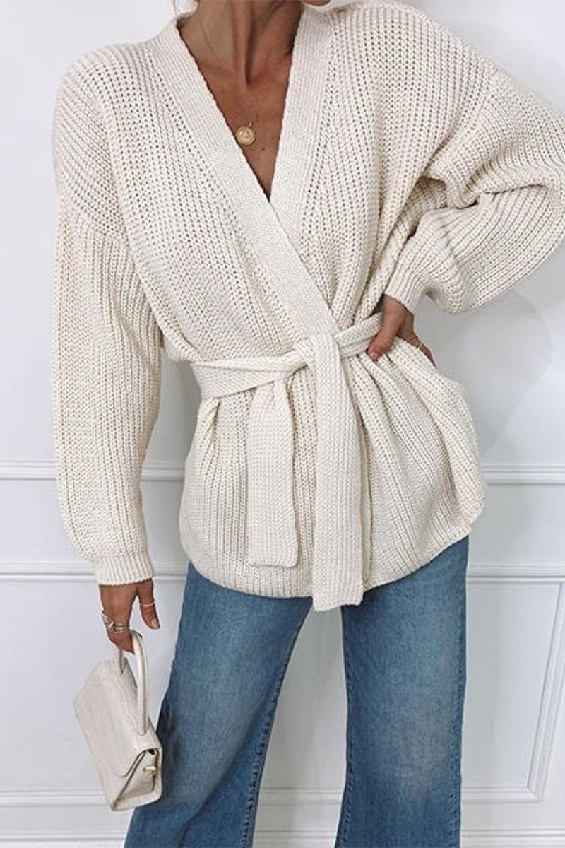 Kaynafashions - Casual Solid Bandage V Neck Cardigans(3 Colors)