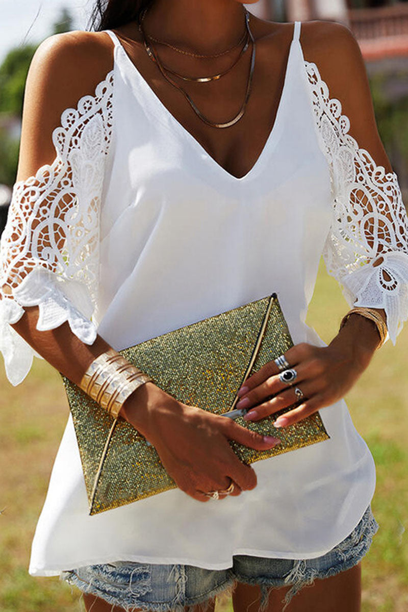 Kaynafashions - Fashion Casual Solid Patchwork V Neck Tops(3 colors)