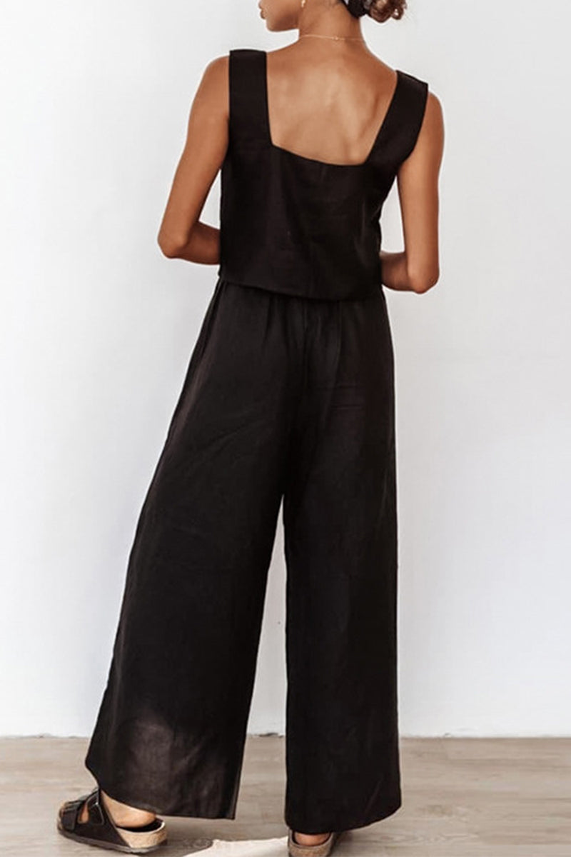 Kaynafashions - Casual Solid With Belt Bright Silk Square Collar Sleeveless Two Pieces