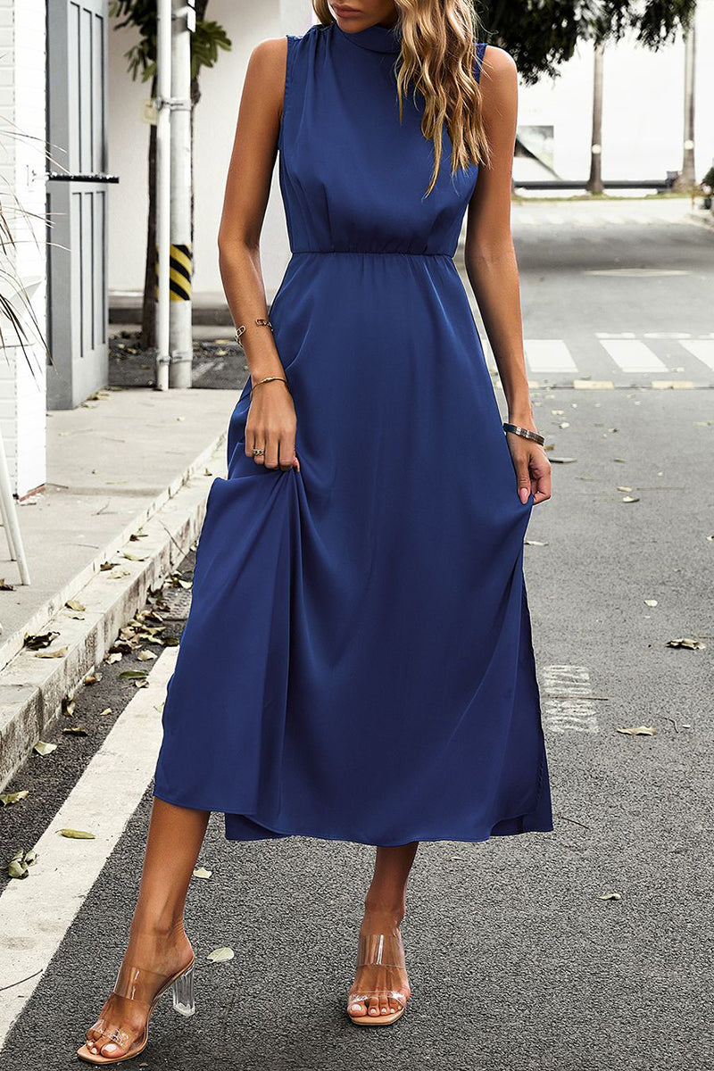 Kaynafashions - Elegant Solid Half A Turtleneck A Line Dresses