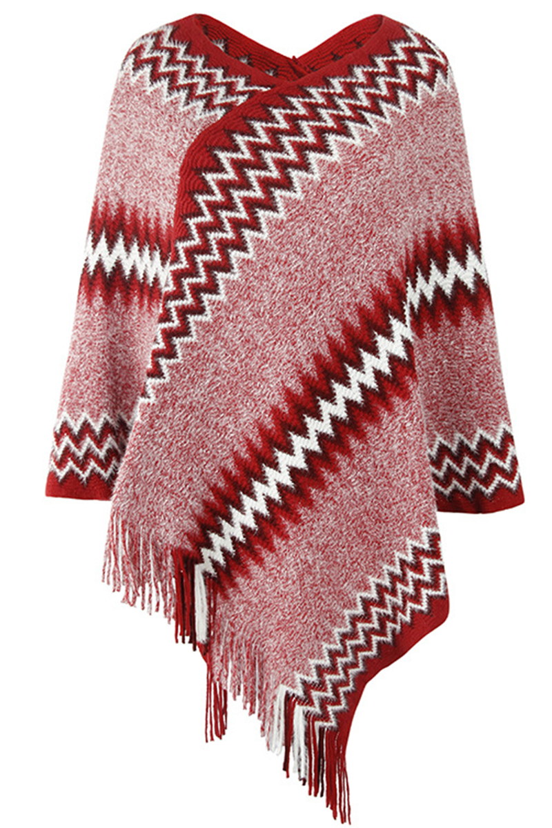 Kaynafashions - Casual Print Tassel O Neck Outerwear