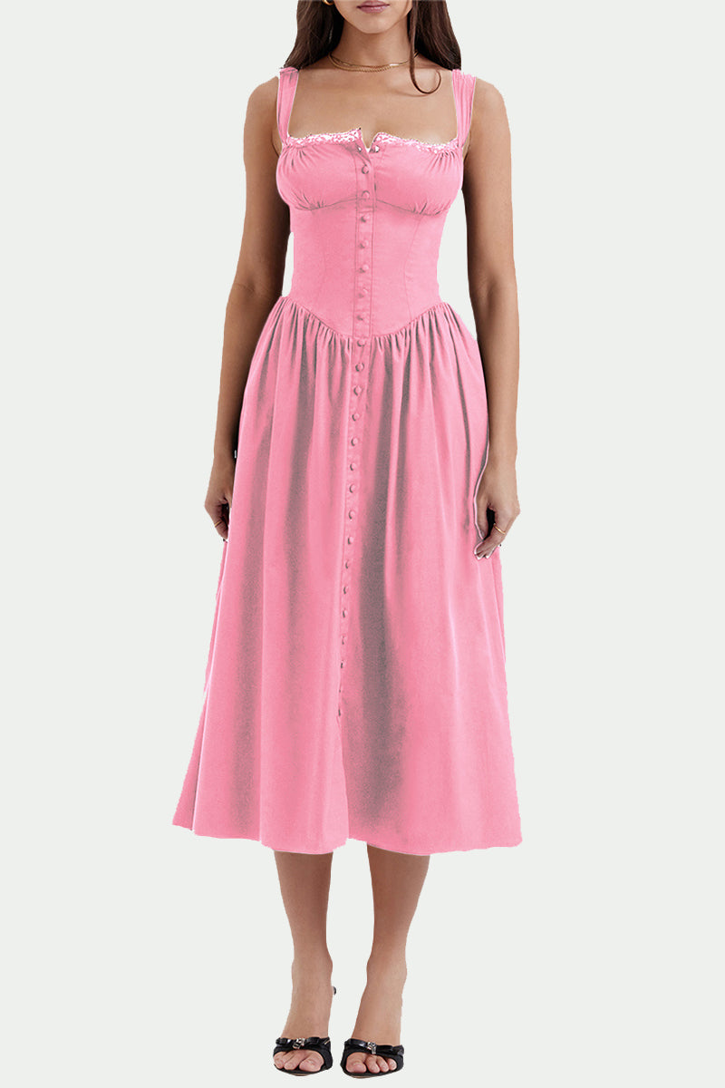 Kaynafashions - Elegant Solid Patchwork U Neck Sling Dress Dresses