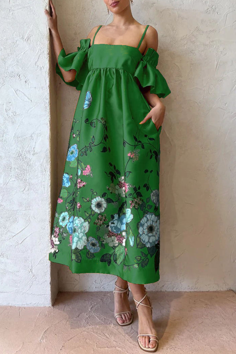 Kaynafashions - Casual Floral Pocket Off the Shoulder A Line Dresses