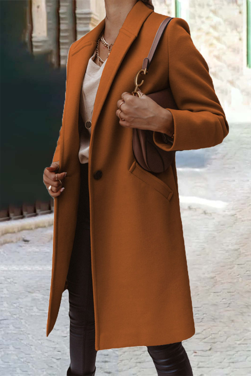 Kaynafashions - Casual Work Solid Buttons Turn-back Collar Outerwear