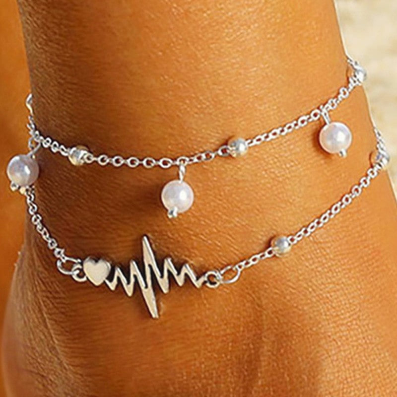 Kaynafashions - Casual Solid Patchwork Pearl Anklet