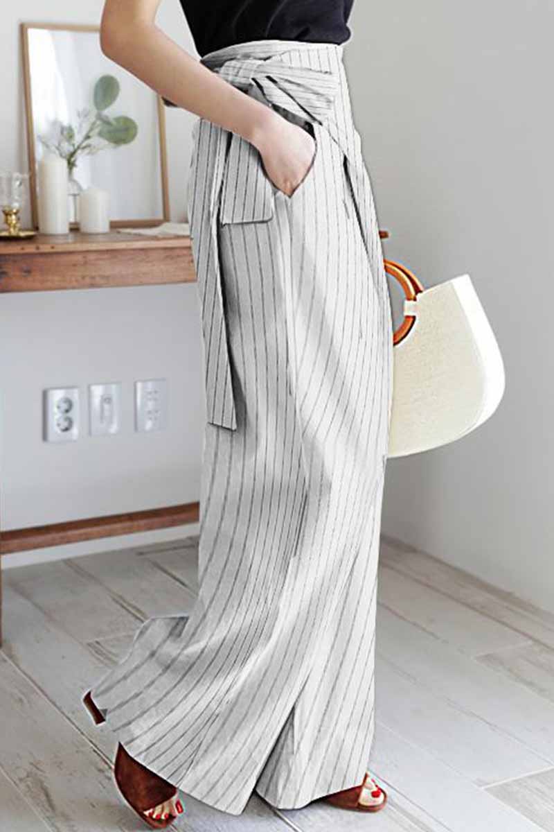 Kaynafashions - Casual Striped Patchwork Loose High Waist Wide Leg Bottoms