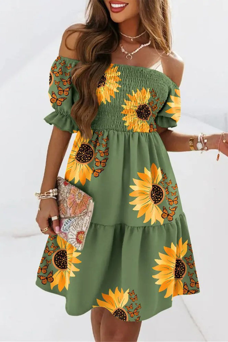 Kaynafashions - Sexy Print Patchwork Off the Shoulder Dresses(8 Colors)