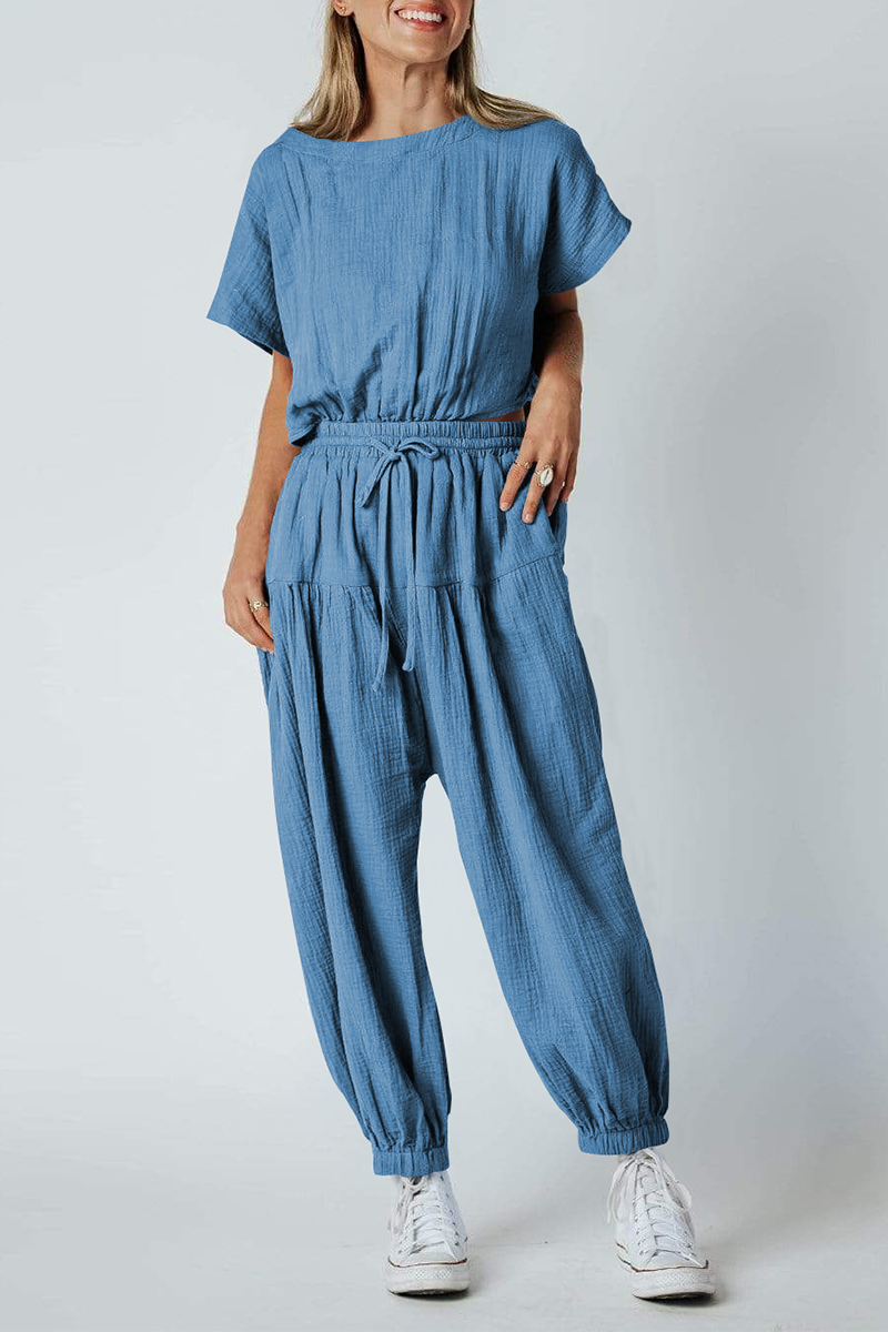 Kaynafashions - Casual Solid Patchwork O Neck Harlan Jumpsuits(4 Colors)