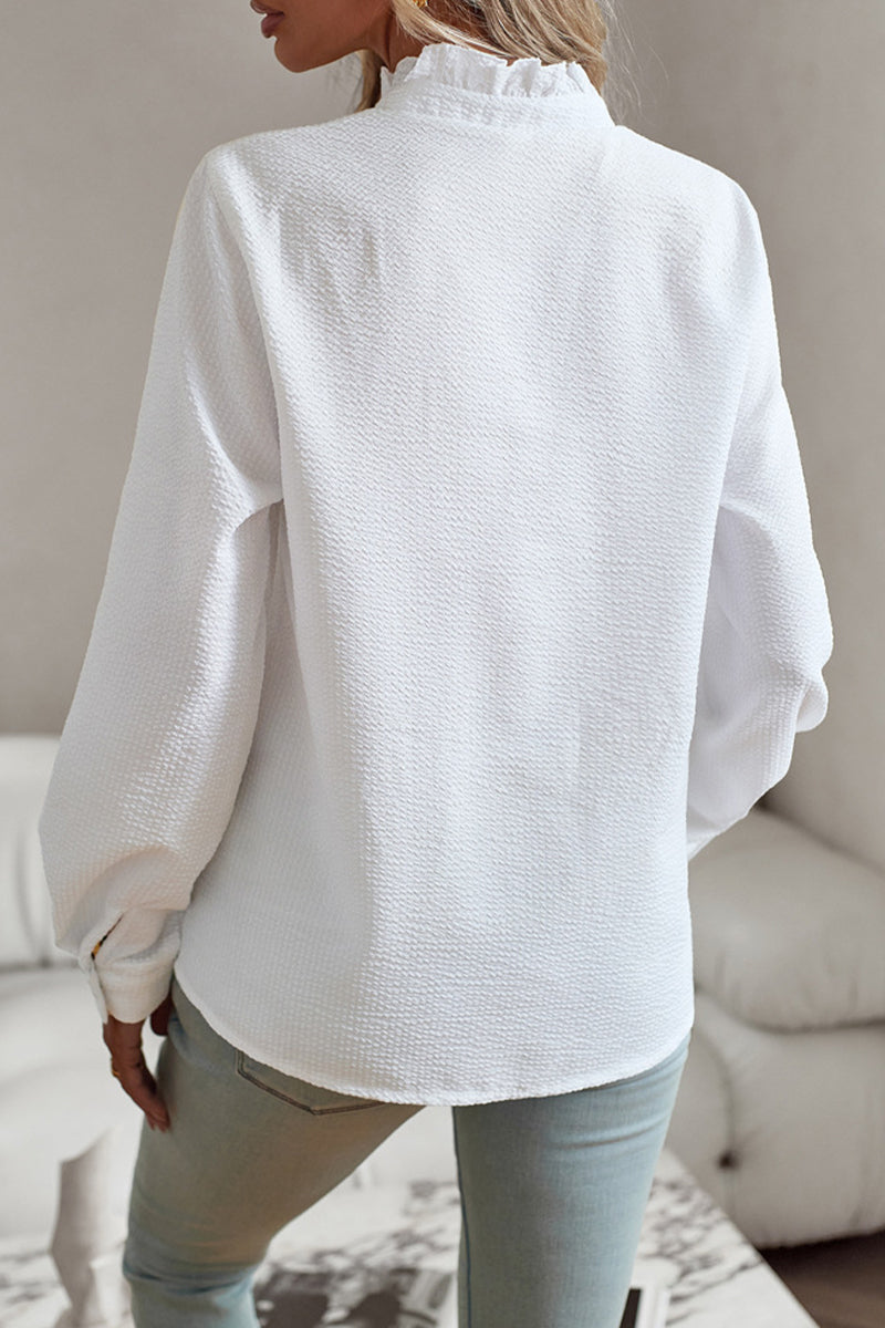 Kaynafashions - British Style Solid Patchwork Lotus Leaf Collar Tops