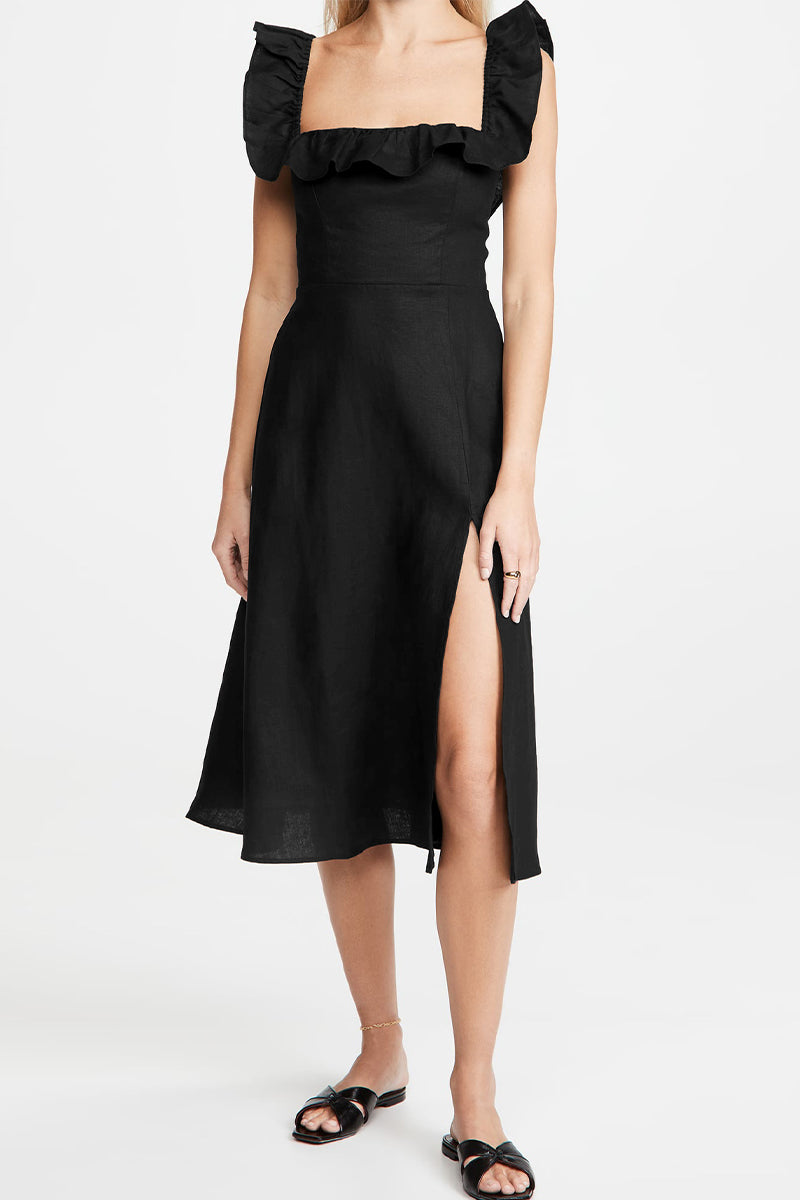 Kaynafashions - Celebrities Elegant Solid Flounce Slit Square Collar Princess Dresses