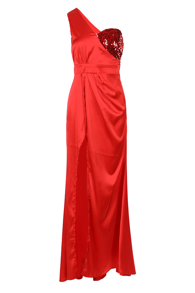 Kaynafashions - Sexy Celebrities Solid Sequins Patchwork One Shoulder Evening Dress Dresses