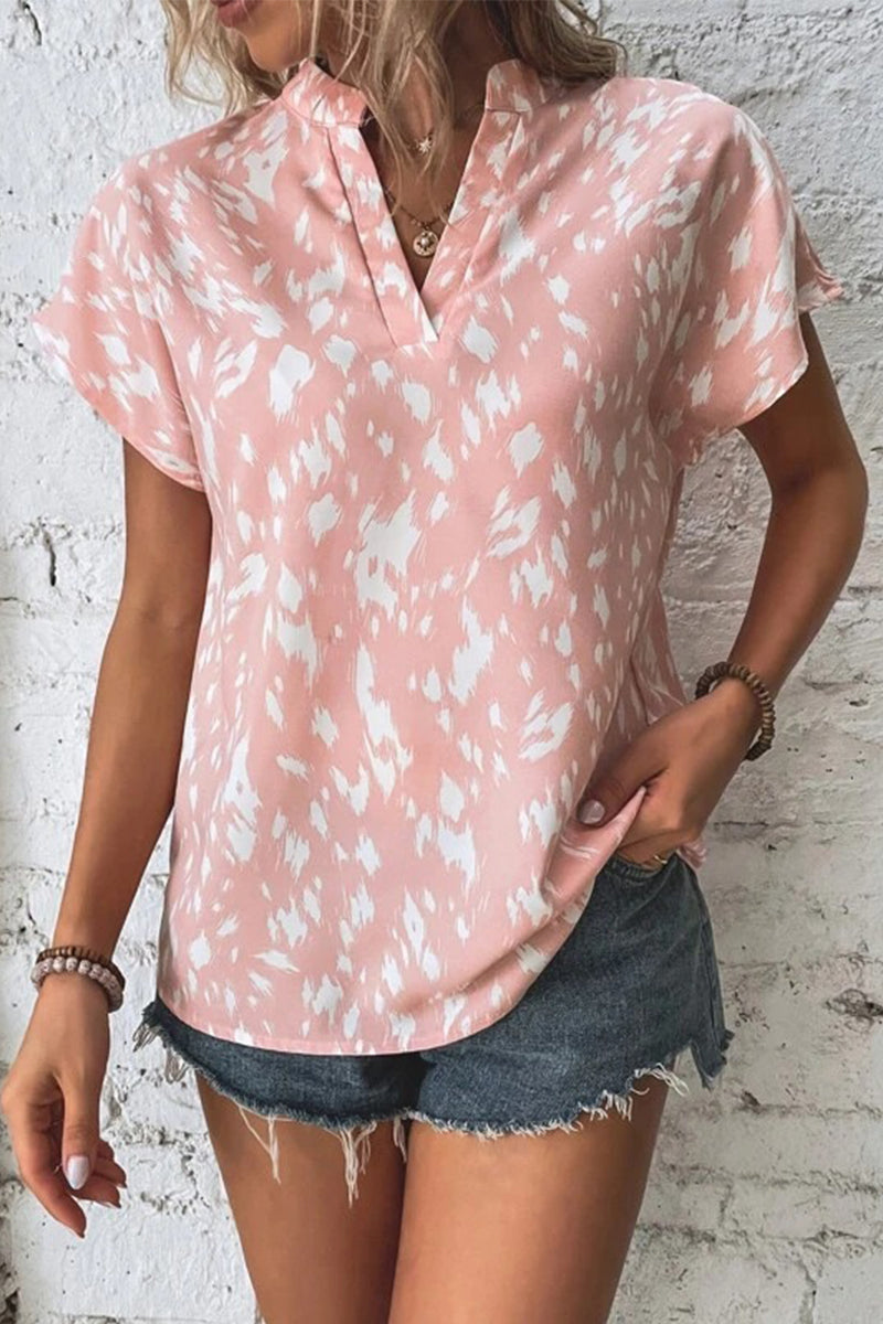 Kaynafashions - Casual Street Print Patchwork V Neck Tops(6 Colors)