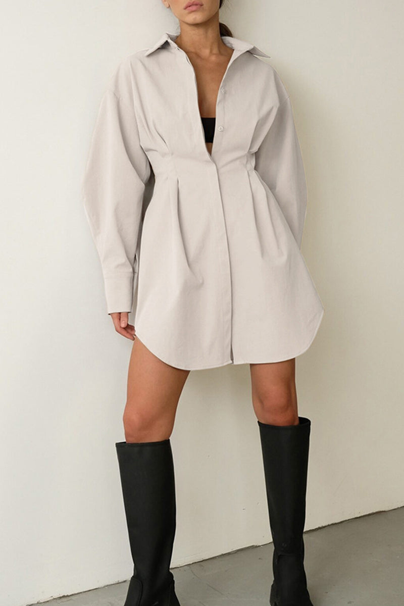 Kaynafashions - Casual Elegant Solid Patchwork Turndown Collar Shirt Dress Dresses
