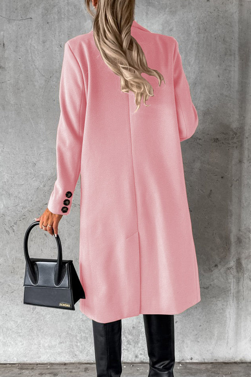 Kaynafashions - Elegant Solid Buttons Turndown Collar Outerwear