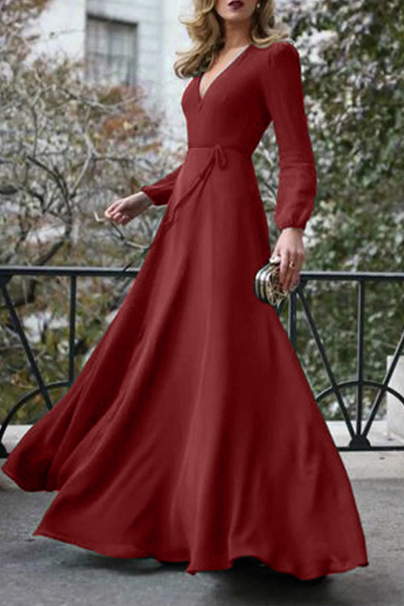 Kaynafashions - Casual Solid Patchwork V Neck Cake Skirt Dresses(3 colors)