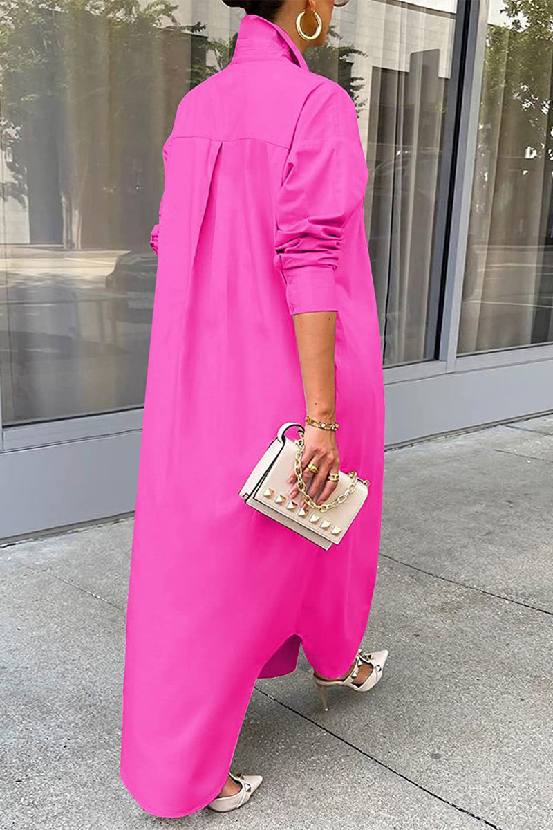 Kaynafashions - Casual Buttons Long Sleeve Shirt Dress Dresses(5 Colors)