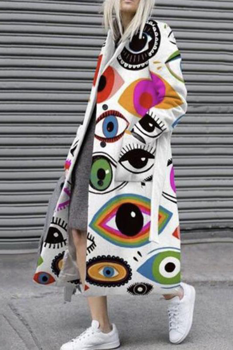 Kaynafashions - Street Print Pocket Contrast Turn-back Collar Outerwear