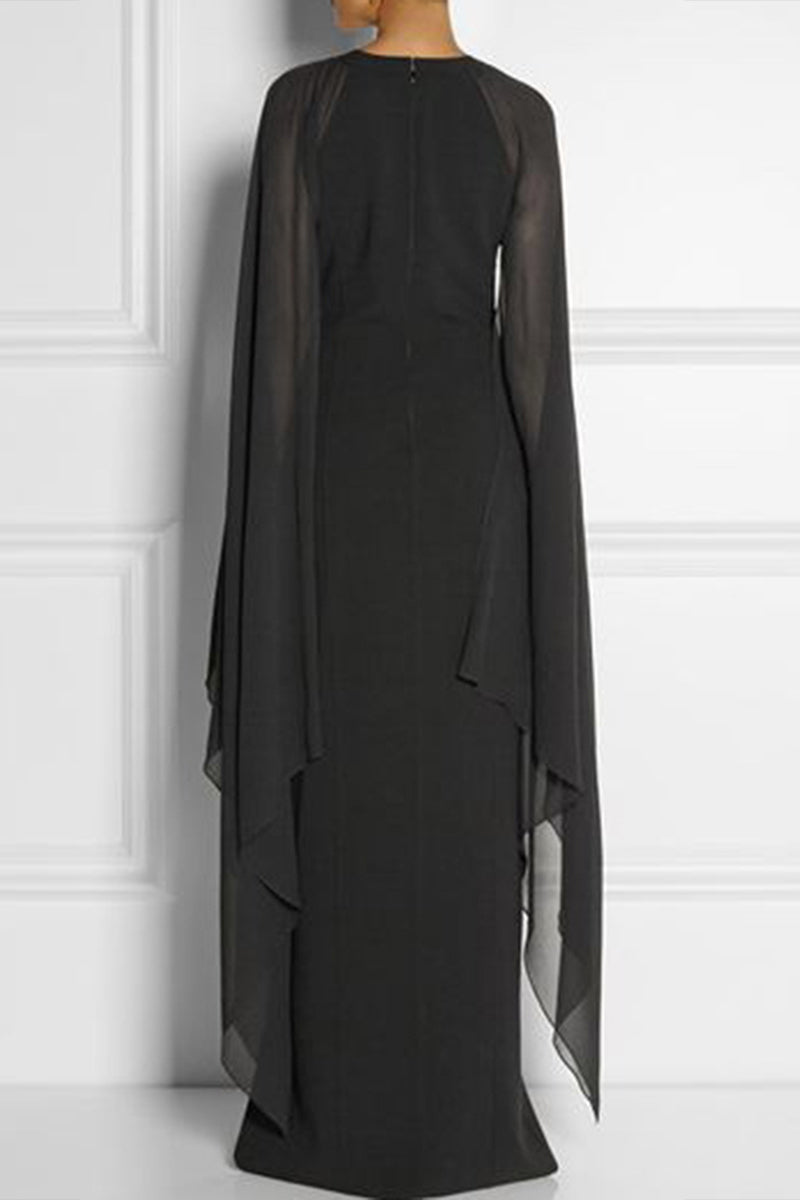 Kaynafashions - British Style Elegant Solid Slit O Neck Evening Dress Dresses