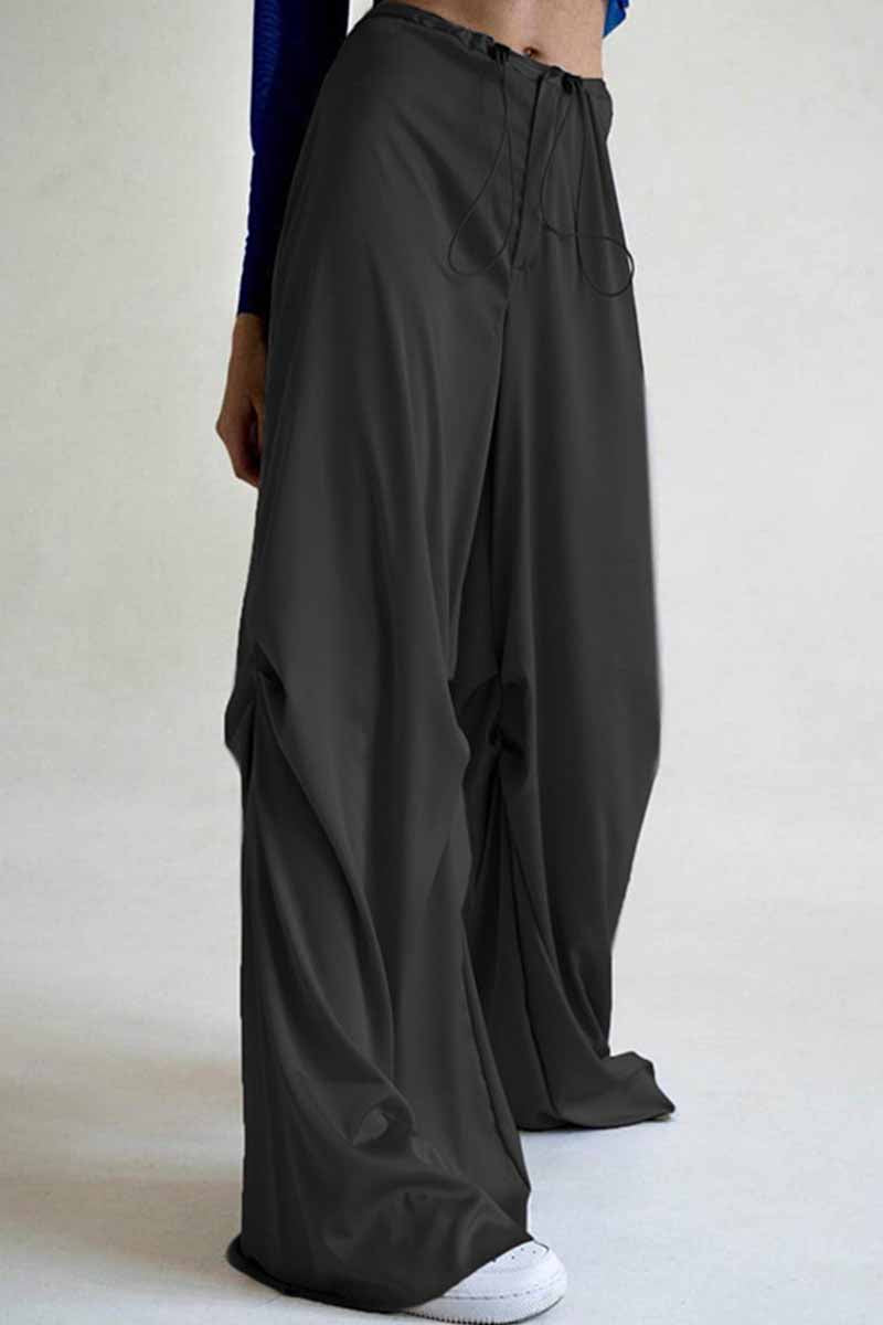 Kaynafashions - Casual Solid Fold Loose Wide Leg Bottoms