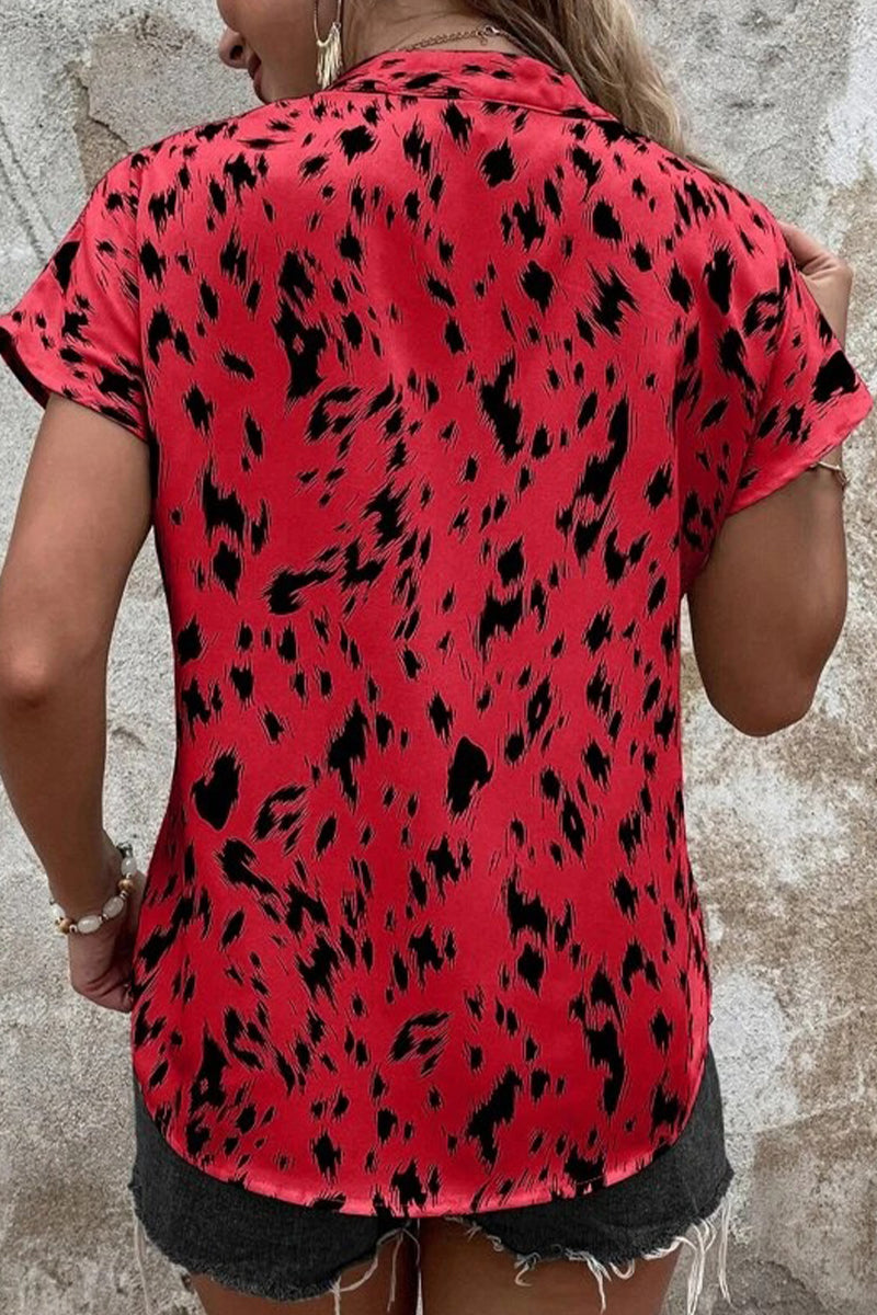 Kaynafashions - Casual Street Print Patchwork V Neck Tops(6 Colors)