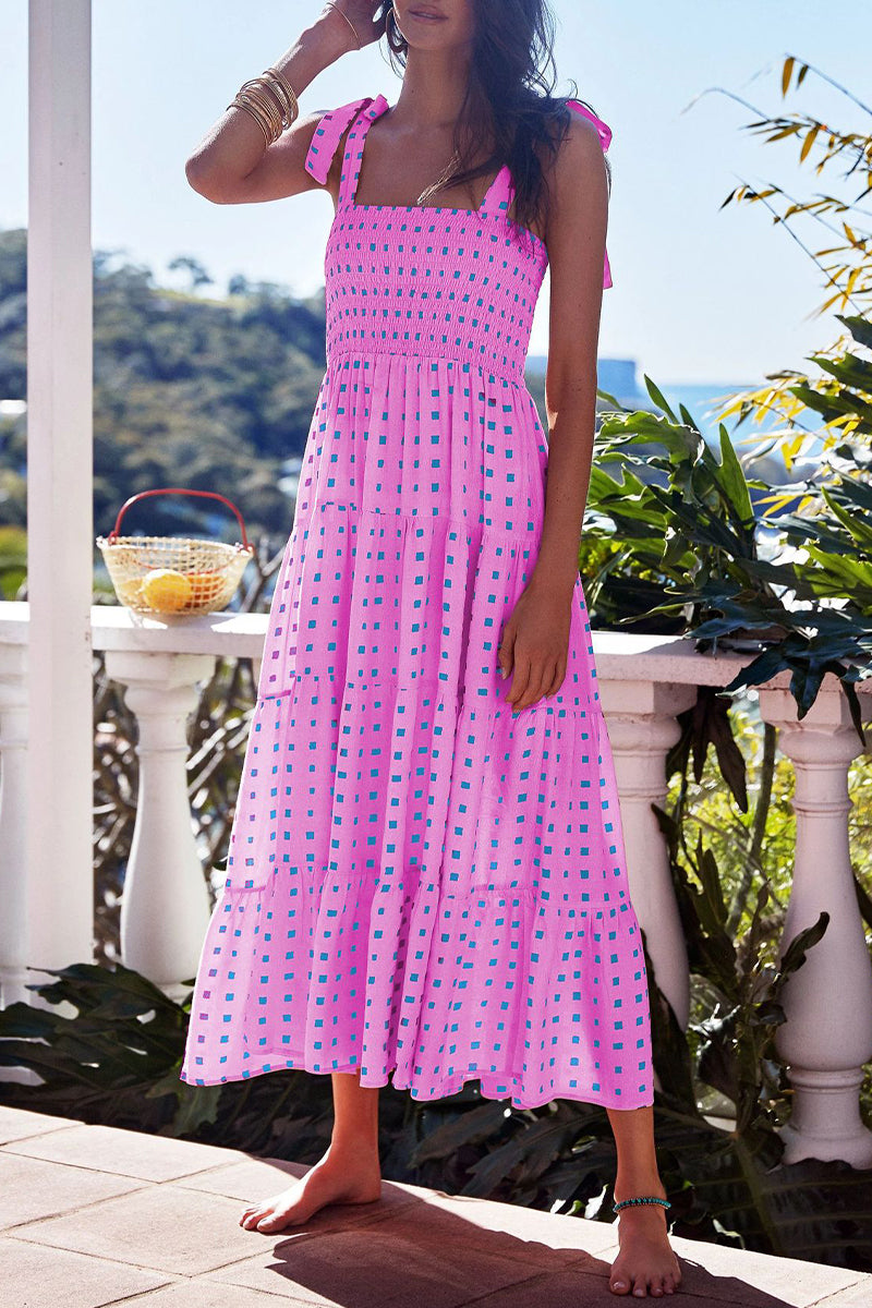 Kaynafashions - Fashion Street Dot Patchwork Spaghetti Strap Printed Dresses(22 Colors)