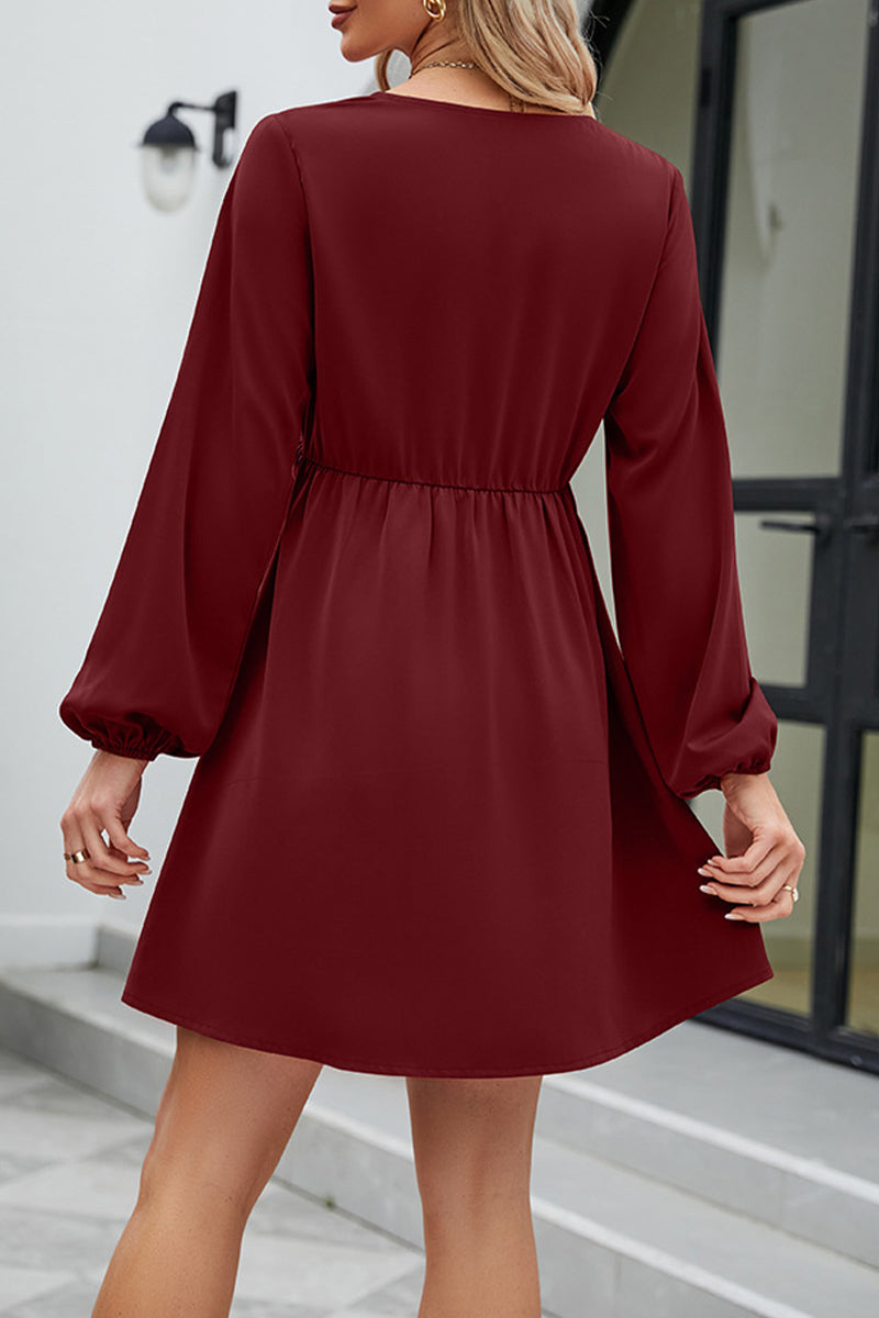 Kaynafashions - Sweet Elegant Solid Patchwork V Neck A Line Dresses