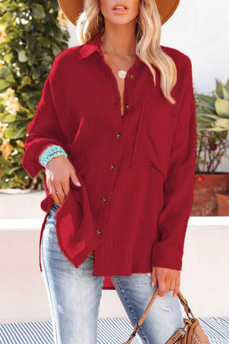 Kaynafashions - Casual Solid Patchwork Turndown Collar Tops(9 colors)