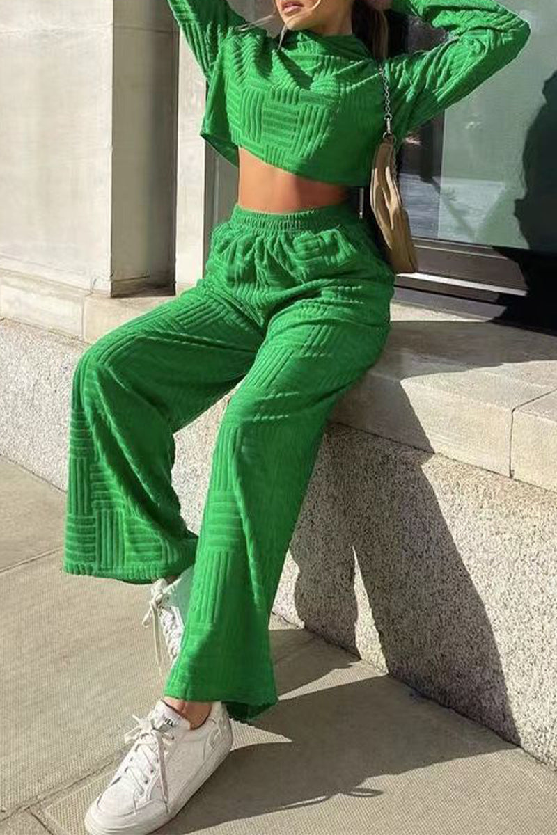 Kaynafashions - Casual Solid Solid Color Hooded Collar Long Sleeve Two Pieces