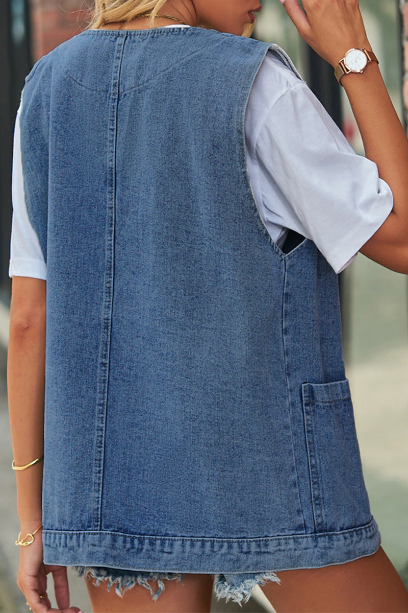 Kaynafashions - Street Simplicity Solid Pocket V Neck Tops