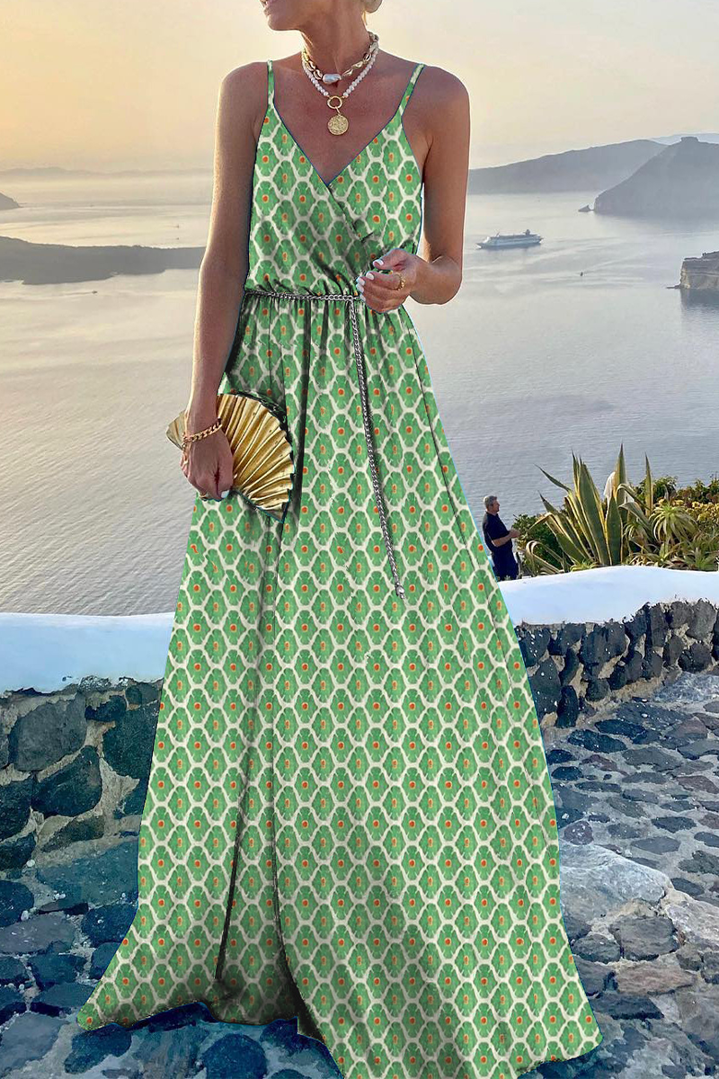 Kaynafashions - Fashion Print Patchwork Spaghetti Strap Cake Skirt Dresses(6 Colors)