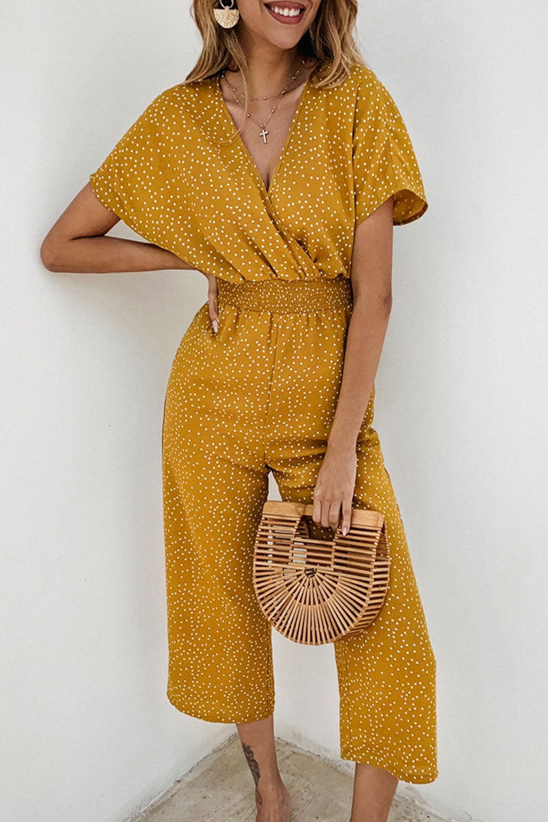 Kaynafashions - Fashion Casual Dot Patchwork V Neck Loose Jumpsuits(4 Colors)
