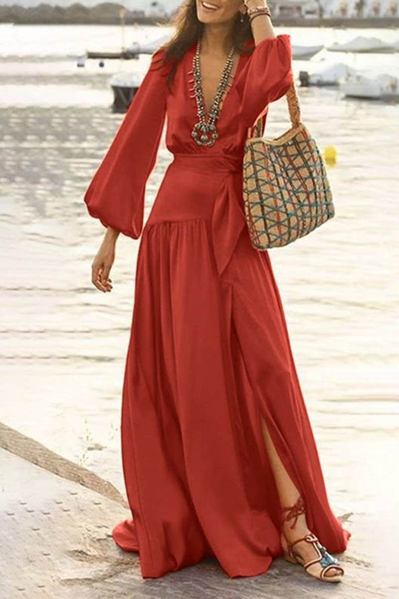 Kaynafashions - Casual Solid Patchwork V Neck Cake Skirt Dresses(3 Colors)