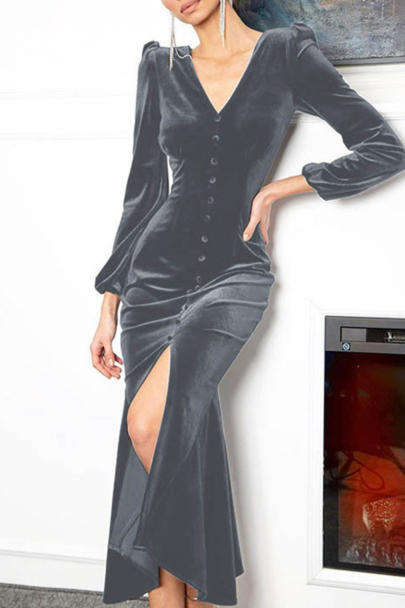 Kaynafashions - Elegant College Solid Solid Color V Neck Wrapped Skirt Dresses