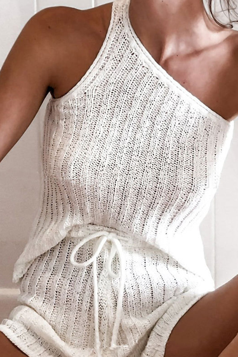 Kaynafashions - Casual Living Solid Oblique Collar Sleeveless Two Pieces