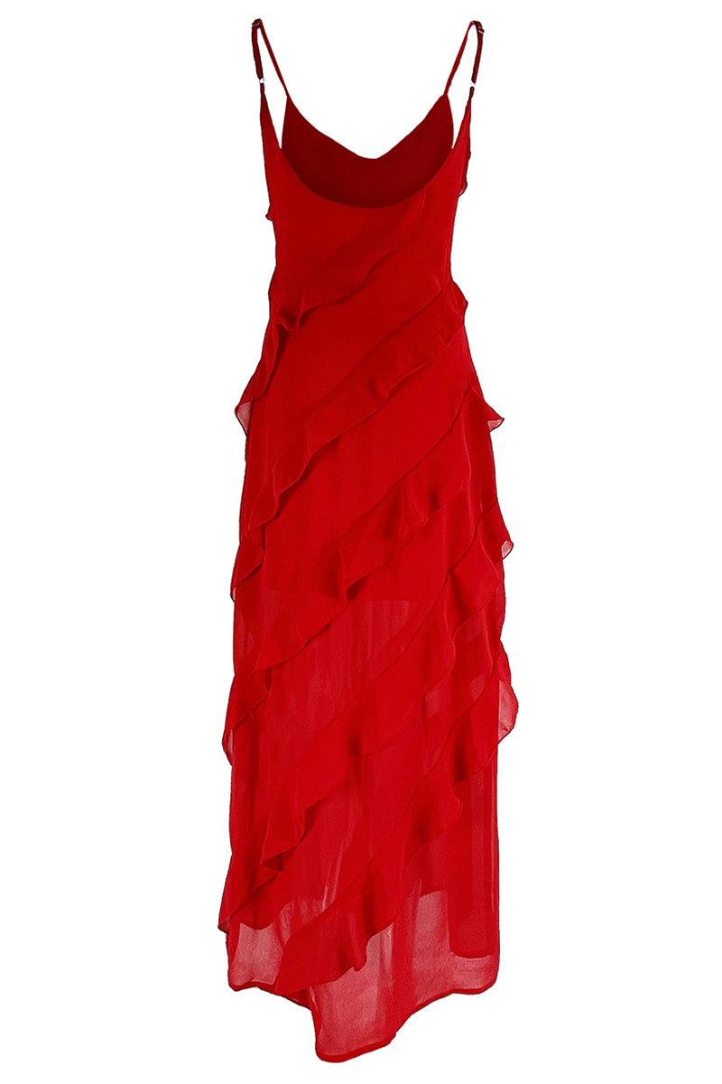 Kaynafashions - Sexy Celebrities Solid Flounce Slit V Neck Sling Dress Dresses