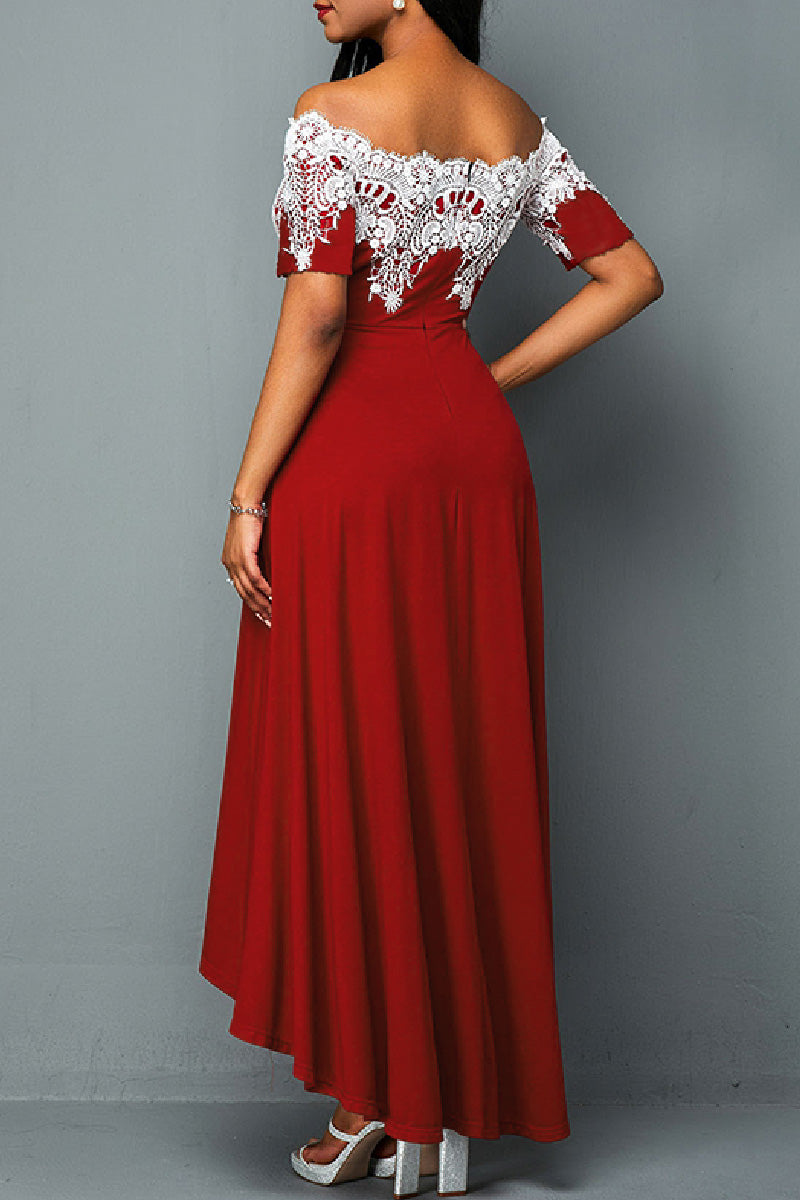 Kaynafashions - Casual Embroidery Patchwork Off the Shoulder Irregular Dress Dresses