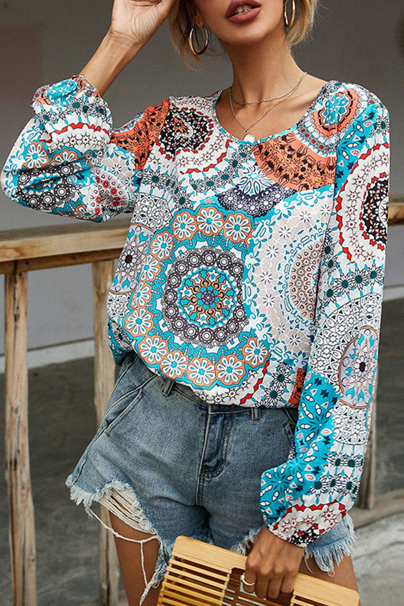 Kaynafashions - Fashion Casual Print Patchwork O Neck Tops