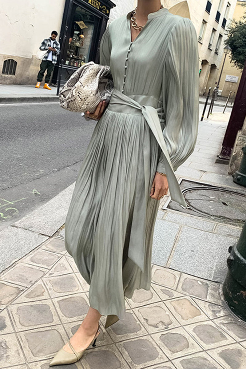 Kaynafashions - Elegant Solid Solid Color Mandarin Collar A Line Dresses(3 Colors)