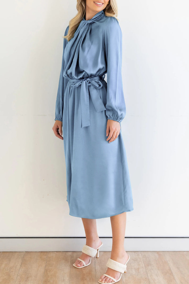 Kaynafashions - Sweet Elegant Solid Bandage Mandarin Collar A Line Dresses(4 Colors)