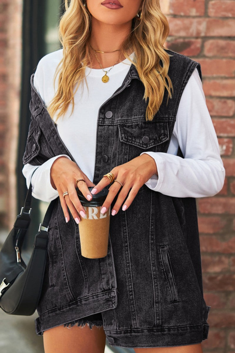 Kaynafashions - Casual Solid Patchwork Turndown Collar Short Sleeve Regular Denim Jacket