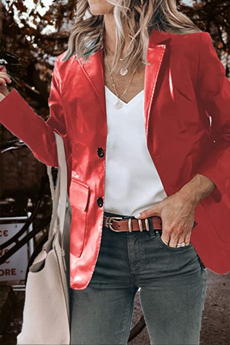 Kaynafashions - Fashion Solid Pocket Buttons Turndown Collar Outerwear(5 Colors)