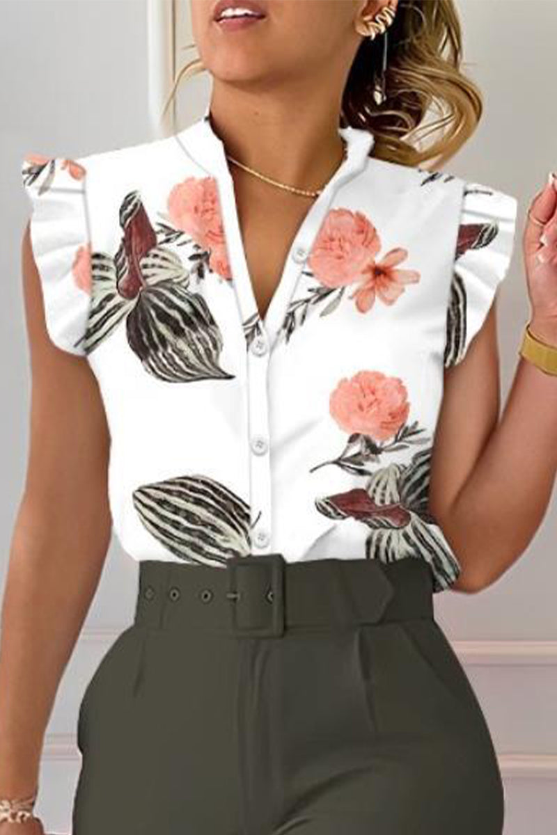 Kaynafashions - Celebrities Elegant Print Patchwork V Neck Tops