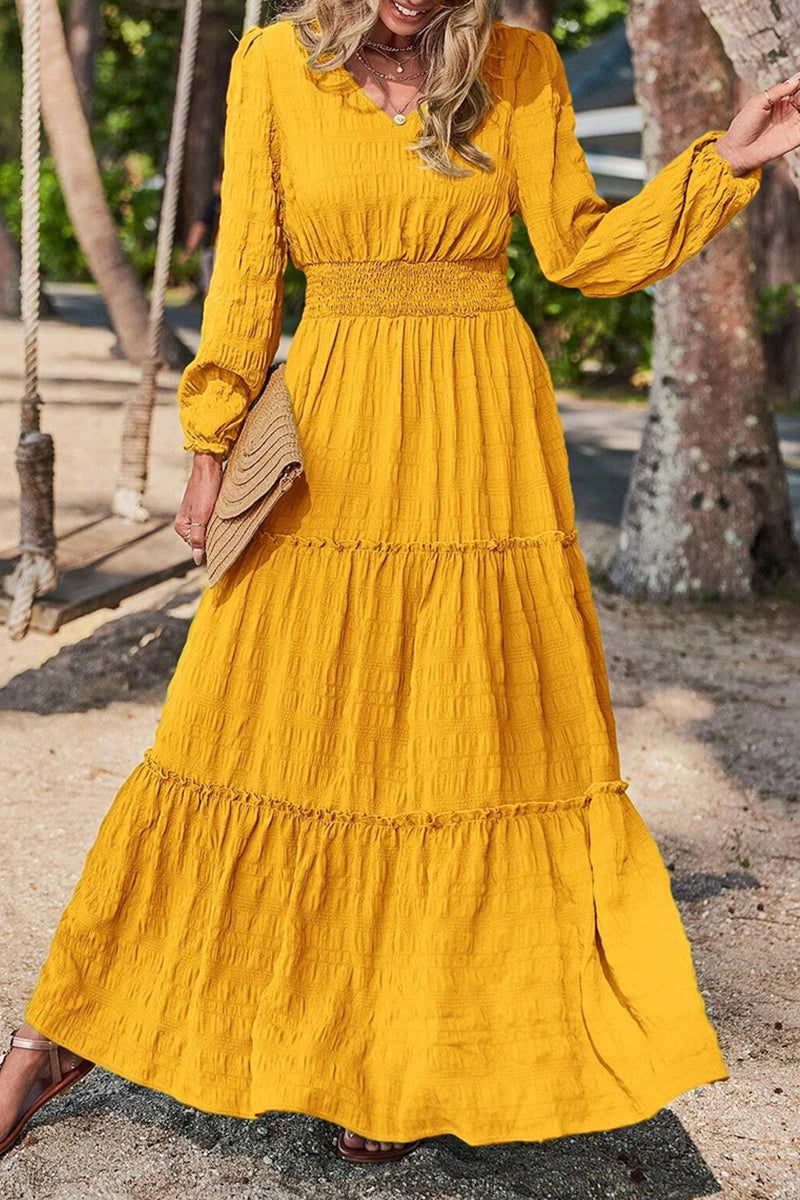 Kaynafashions - Casual Vacation Solid Fold V Neck A Line Dresses